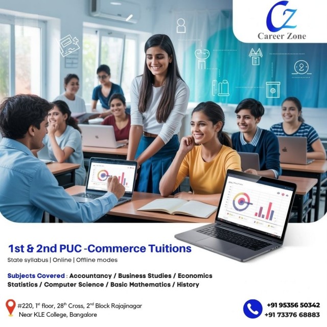 1st  amp  2nd PUC Commerce Tuitions Dreaming of scoring above 90  in PUC Commerce  Career Zone is your launchpad   ✅ State Syllabus   ✅ Expert Tutors   ✅ Smart Learning 🔥 Limited seats – Enroll now and score high  📍Rajajinagar   ☎️  91 95356 50342   73376 68883