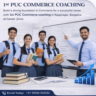 1st PUC Commerce Coaching  Build a strong academic foundation from Day One with expert 1st PUC coaching in Rajajinagar  Bangalore at Career Zone  Our experienced faculty focuses on concept clarity  exam oriented preparation  and regular assessments to help students excel confidently   ✨ Why choose Career Zone for 1st PUC  ✔️ Experienced lecturers ✔️ Concept based teaching ✔️ Regular tests  amp  personal attention ✔️ Proven results in Commerce  amp  Science streams  📞 Call Now   91 95356 503432 📍 Address  Career Zone  Rajajinagar  Near KLE College  Bangalore